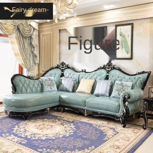 Xianmengyuan European style ebony solid wood luxury leather living room 123 sofa combination neoclassical American villa