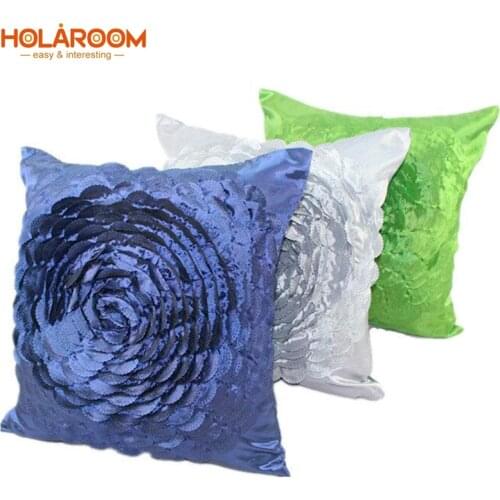 Rose Flower Embroidered Cushion cover Cationic brocade Polyester Pillowcase 40cm*40cm Decorative Car Sofa Bed Cushion covers