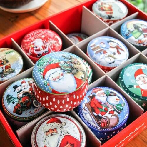Christmas Metal Tin Jars Coffee Tea Spice Candy Jewelry Storage Case Christmas Tinplate Round Candy Tin Can Candy Tin For Gifts