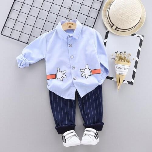 Baby Boy Christmas Clothes Spring Cartoon Fox Turn-down Collar Shirts + Striped Pants Infant Clothing Kids Bebes Jogging Suits