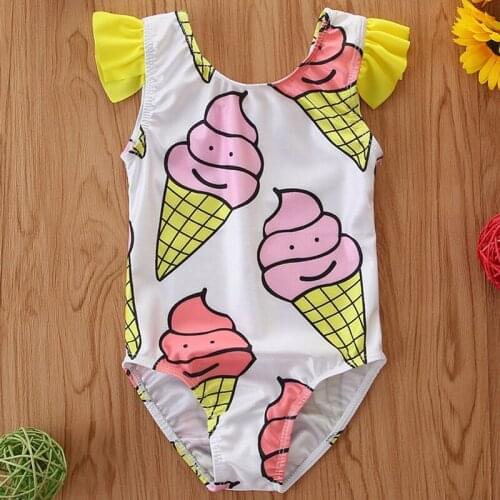 Ice Cream Printing Toddler Infant Baby Kids Swimwear For Girls Swimming Bikini One-Piece Bodysuit Swimwears For 1-6 Years Girl