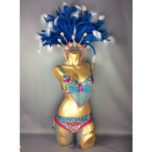 Free shipping hot selling Sexy Samba Rio Carnival Costume Turquoise & Hot pink Feather Head piece