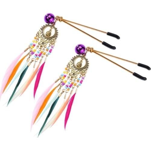 SM exquisite nipple clip metal fan-shaped feather nipple stimulation punishment training men and women flirting fun adult toys