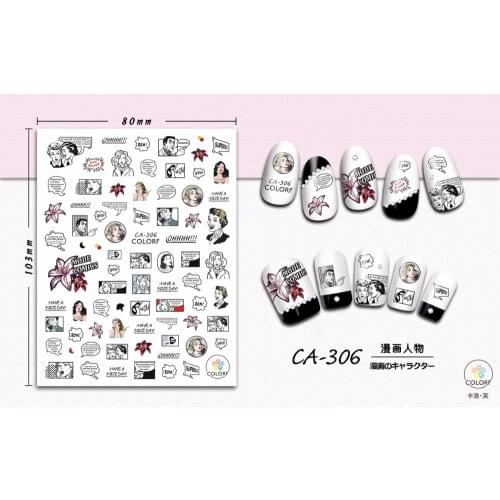 SUPER THIN SELF ADHESIVE 3D NAIL ART NAIL SLIDER STICKER DAISY FLOWER SEA BEACH CONCH PALM LEAF COMIC LADY CA298-306