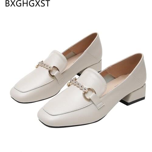 Pumps Loafers Women Shoes Casual Low Heels Leather Shoes Women Square Toe Heels Office Shoes for Women Block Heels Zapatos Mujer