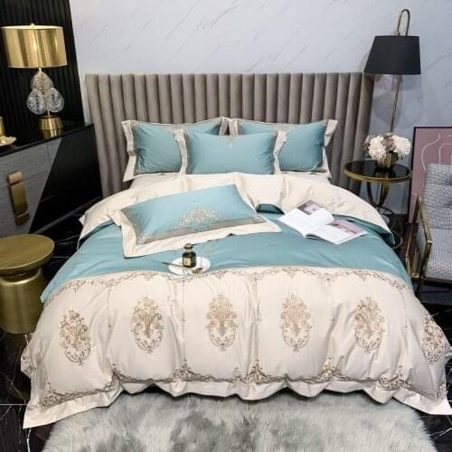 SUPERIOR Meridian Embroidered Duvet Cover Set 1000TC Long-Staple Cotton King Queen size 4Pcs Bedding set 1Bed sheet 2Pillowcase