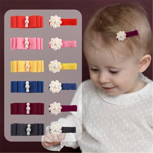 Sweet Pearl Hair Clip Luxurious Hairpin New Kids Solid Color Pearl Grosgrain Jewelry Headwear for Girls and Parent-child Clips