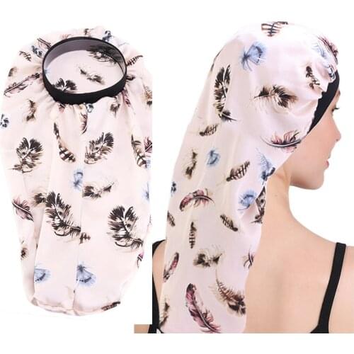 Women Floral Satin Long Tail Bonnet Night Sleeping Cap Head Cover Hair Care Hat Bonnet Nightcap For Women Hair care tools кепка