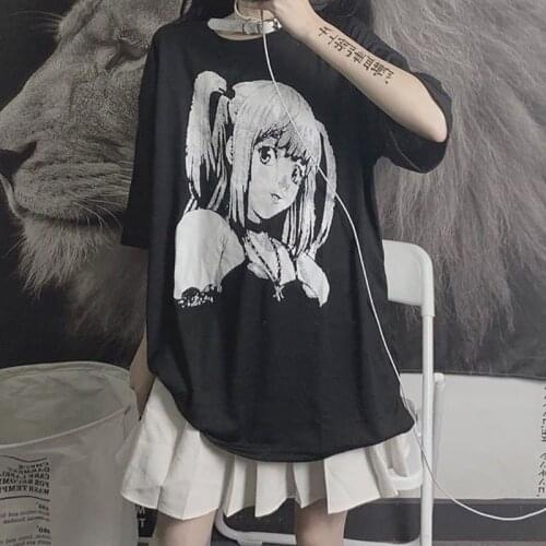 Anime Graphic T Shirts Women 2021 Summer Japanese Style Alt Clothes Aesthetic E Girl Top Mujer MINGLIUSILI Black Goth Tee Shirt