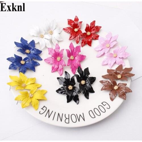 Exknl Women Hyperbole Stud Earrings Small Korean Stud Earrings With Color Flower Vintage Fashion Women Jewelry Earrings 2019