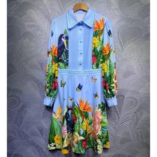 Fashion Spring 2021 New Designer floral print long sleeves Dress Chic womens High quality elegant dress B857