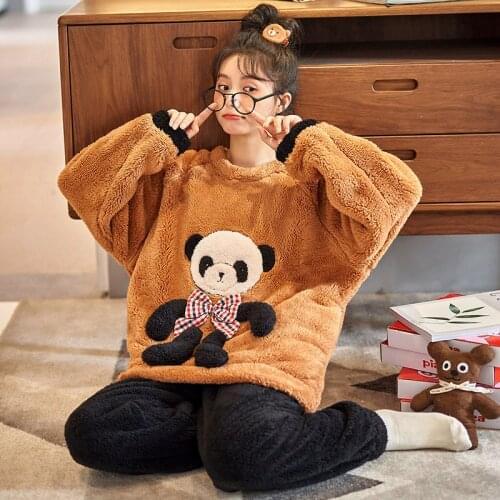 Winter Thick Warm Flannel Pajamas Sets For Women Sleepwear Home Clothing Pajama Cartoon Cute Home Wear Pyjamas Set