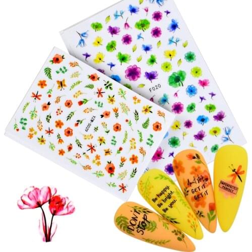 1 Sheet 3D Floral Nail Stickers Adhesive Plants Colorful Beautiful Flowers Nail Transfer Sticker Decals Nail Art Decoration