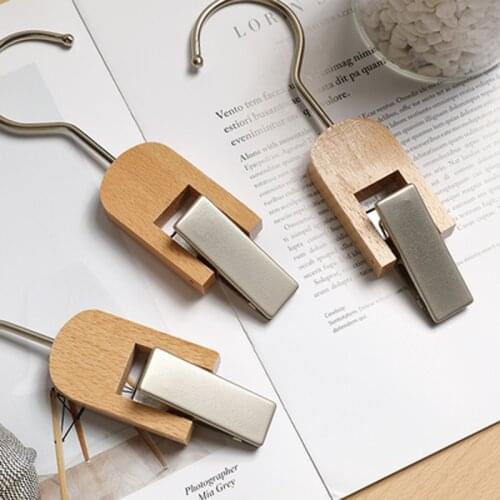 10pcs/lot Multifunction Solid Wood Clothes Hangers Metal Clothing Hanging Clip with Swivel Hook for Bag Hat Pants Trousers