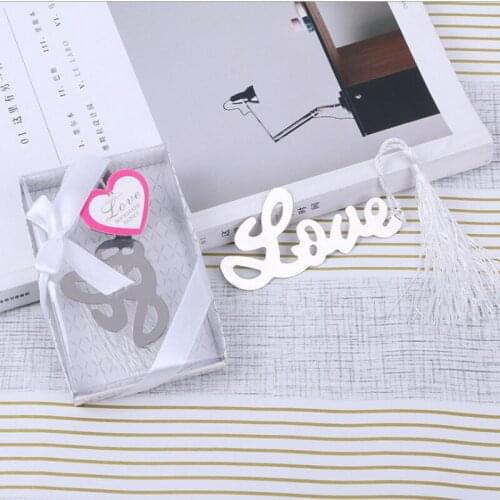 12PCS Words of Love Silver-Finish Bookmark with Elegant White Silk Tassel Wedding Gift Bridal Shower Party Giveaways For Guest