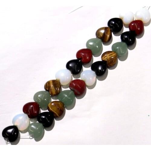 16mm natural stone tiger eye aventurine Quartz crystal love heart beads for diy Jewelry making Accessories wholesale12pcs