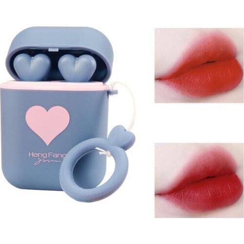 2Pcs/set Lipstick Tube Earphone Shell Packaging Mini Matte Velvet Long-lasting Non-stick Cup Lip Gloss Cosmetics