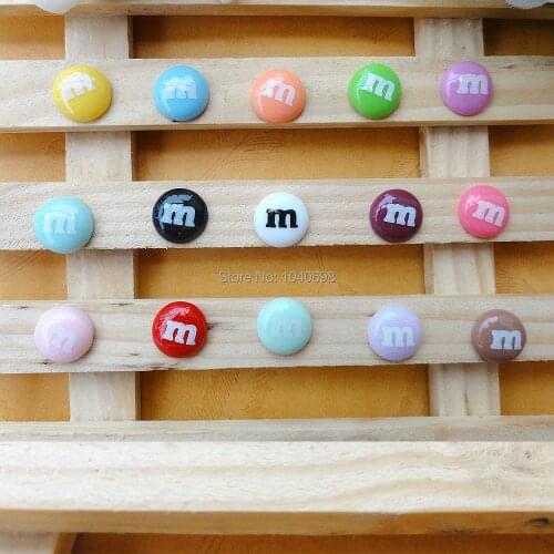 20pcs/lot flat back resin lovely kawaii M Chocolate Beans candy Cabochons Scrapbook Embellishment DIY Phone Decoration 14mm