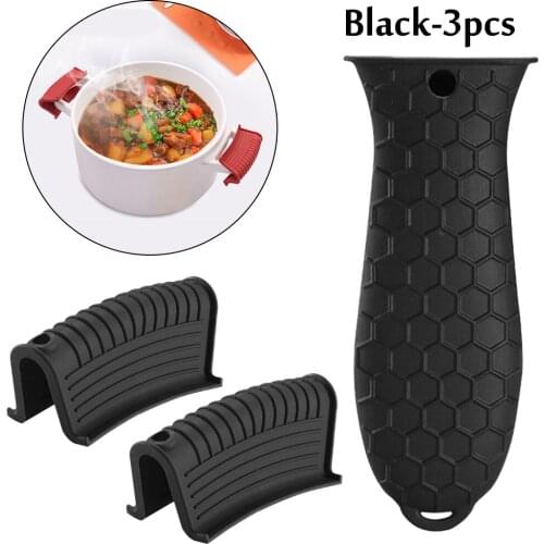 3Pcs Hot Handle Holder Cast Iron Skillet Handle Covers Silicone Heat Resistant Handle Sleeve Holder for Kitchen Cookware