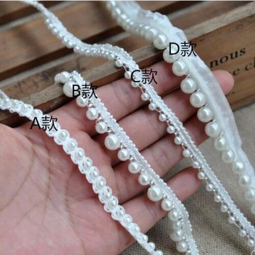 3Yard/Lot DIY Handmade Lace Trim Clothes Wedding Dress Accessories Beige White Beaded Laciness Fabric 0.7CM-1.7CM Wide