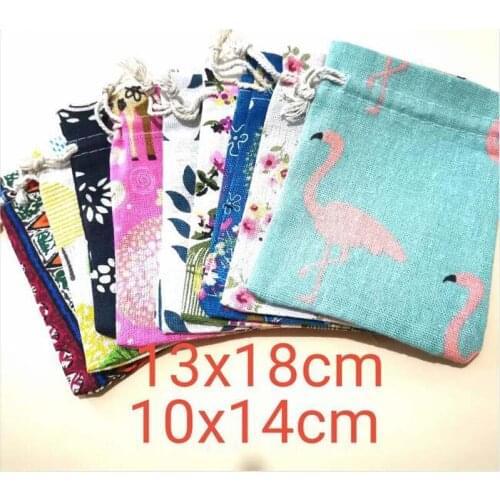 100pcs 10x14cm Cotton Linen Bag Jute Bag Jewelry Gift Bag Drawstring Printing Multicolor Retro Gunny Bag Wedding Party Pouch