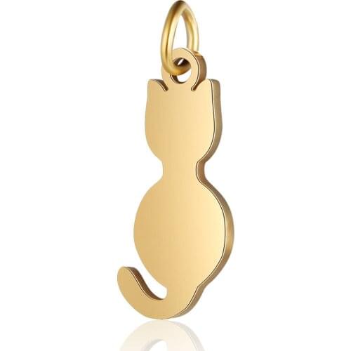 5pcs 316L Stainless Steel High Polished Lovely Cat Charm 8x21mm Gold Tone Floating Charm for DIY Necklace Pendant Jewelry Making