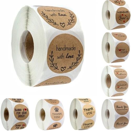 500pcs/roll Round Natural Kraft Handmade Stickers Scrapbooking for Package Adhesive Thank You Sticker Seal Labels Stationery