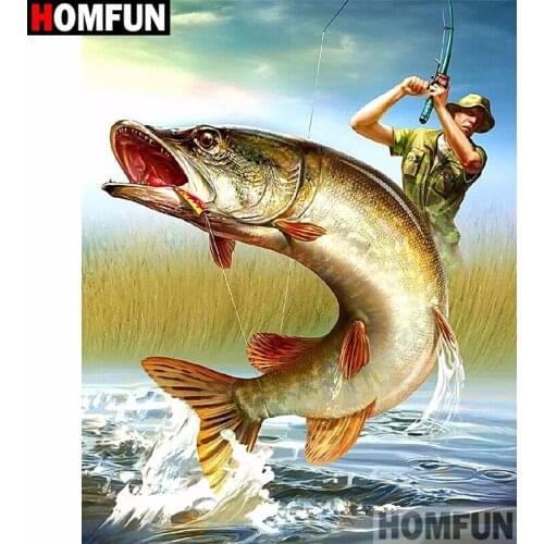 HOMFUN Full Square/Round Drill 5D DIY Diamond Painting "Animal fish" Embroidery Cross Stitch 5D Home Decor Gift A17042