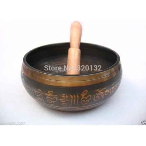Free shipping Tibetan Tibet Copper Crafted Gold Gilt Chakra Meditation large Singing Bowl 140mm Diameter Wholesale bronze Bowls