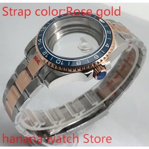 Transparent cover 904L stainless steel rose gold strap bracelet with 40mm sapphire glass ETA NH36 MH35 case,bezel blue
