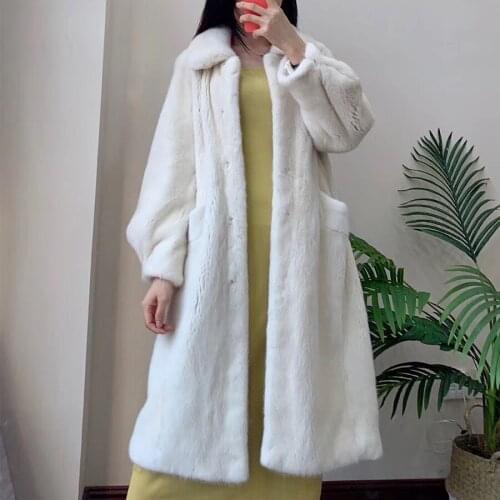 Long style women fashoin Luxurious Imported Mink Fur Coats Winter Warm Thick Jacket Top Quality turn down collar full pelt