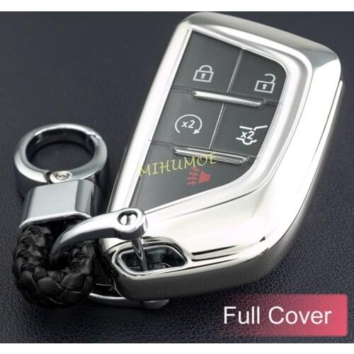 For Cadillac CT4 CT5 2020-2022 Car Key Fob Full Cover Case Chain Holder Keychain Silver