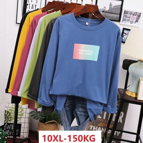Autumn letter tshirt women long sleeve underwear casual tops plus size 8XL 9XL 10XL cotton home loose oversize tees 56 58 120KG