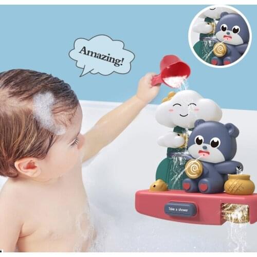 Bath Toys for Toddlers Baby Bathtub Wall Toy Little Bear Waterfall Fill Spin Flow With Sun& Cloud Gift For Kids 2 4 6 Years Old