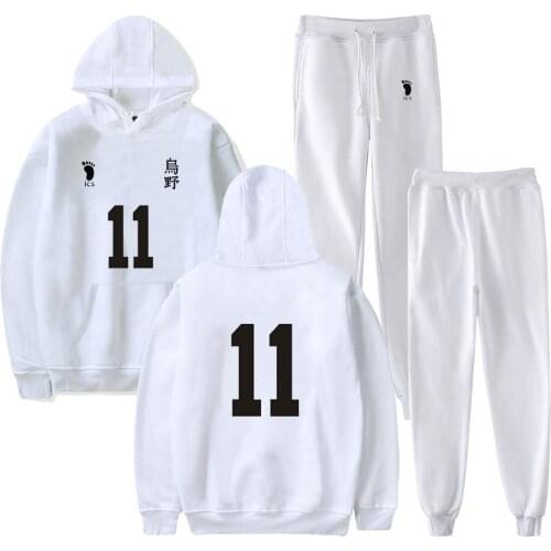 Haikyuu Cosplay 2 Pieces Sets Tracksuit Men Hooded Sweatshirt+pants Pullover Hoodie Sportwear Suit Casual Men Clothes