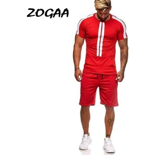 ZOGAA Sets Men Mens Fitness Short-sleeved Outdoor Sports Wear Leisure Striped Sweat Suits Large Size Hot Sale Tracksuits Outfit