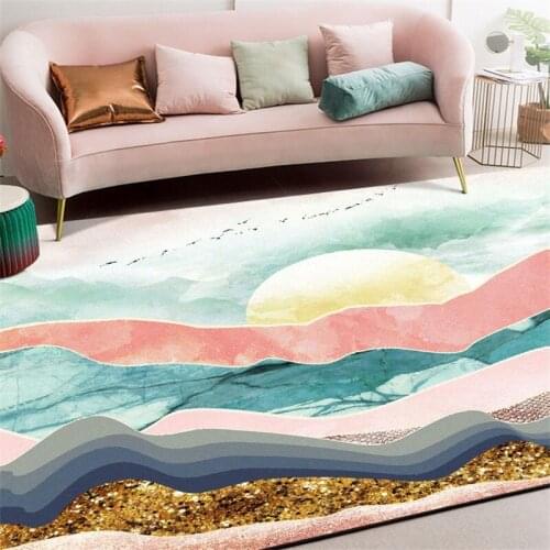 Nordic colorful landscape scenery rug Digital printing Crystal fleece Non-slip crawling mat home carpet bedroom floor Hotel mat