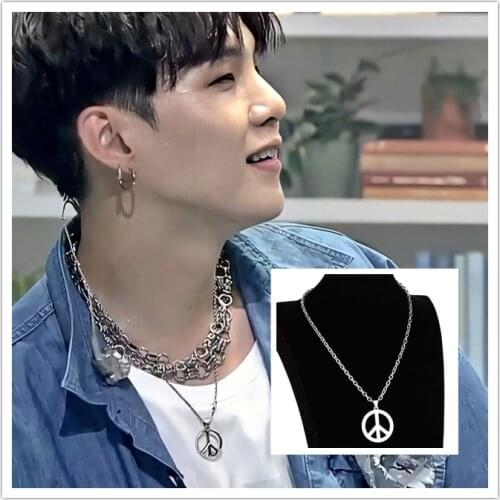 Kpop High Quality Anti-war Pendant Necklace Punk Chain Necklace Men Women Bangtan Boys Jewelry Collier Idol Suga