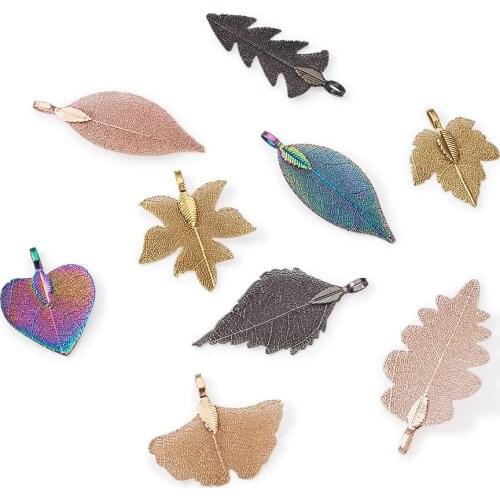 1Box Electroplated Leaf Big Pendants Natural Filigree Maple Leaf Charms for Jewelry Making DIY Necklaces Earrings Mixed Color