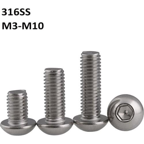 M3 M4 M5 M6 M8 M10 Button Head Hexagon Socket Screws Allen Bolts 4-100mm Marine Grade A4 316 Stainless Steel DIN7380
