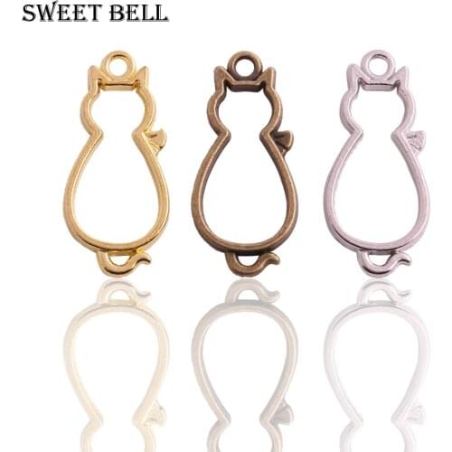 Sweet Bell 40pcs 13*29mm Fashion Antique Three color Alloy Hollow mini Cat Charm Pendant Jewelry Making Pendant Wholesale