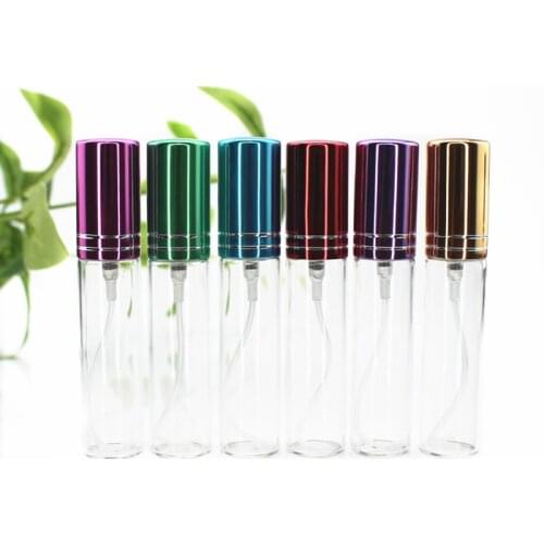 50pcs/lot 5ml 10ml Refillable Glass Perfume Bottle With Aluminum Portable Atomizer Empty Parfum Bottles Sample Travel Size
