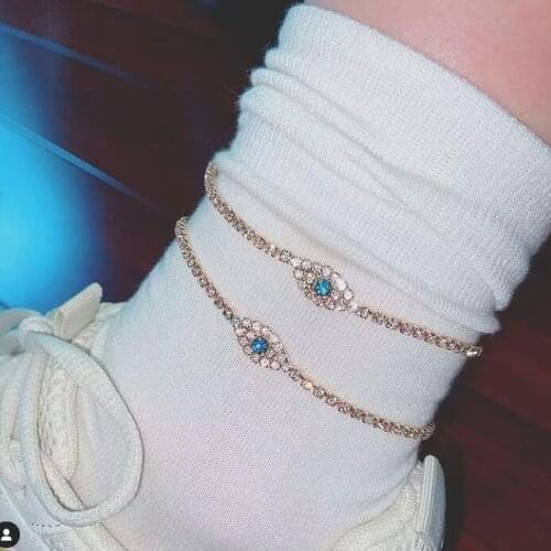 Fashion personality trend sapphire inlaid rhinestone single row diamond chain anklet
