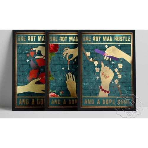 Motivational Quote Poster, She Got Mad Hustle And A Dope Soul Prints, Flower Leaf Hand Wall Decor, Retro Positive Text Wall Art