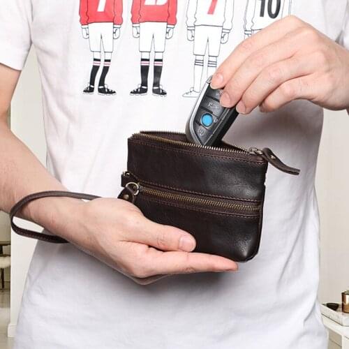 Men New Fashion Designer Genuine Leather Vintage Car Key Bag Card Holder Coin Purse Key Bag Handbag Casual Daily with Wristband