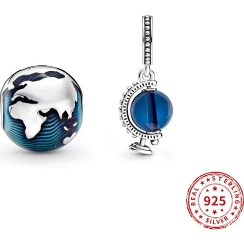 Real 100% 925 sterling silver Beads Blue Earth Enamel Charm Suitable fit Original Pandora Women Bracelet Jewelry