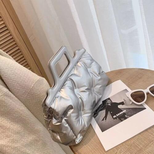 2021 autumn and winter new style Korean fashion padded space cotton filled air bag portable shoulder back down female bag