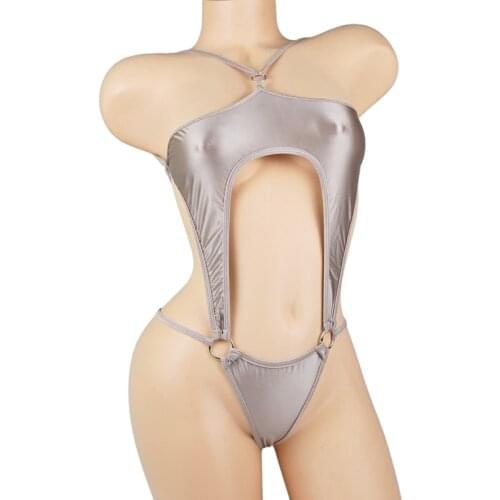 New Sexy Women Lingerie Sets Cosplay Micro One Piece T-Back High Cut Bodysuit Hollow Out Shiny Bodycon Lingerie Erotic Costume