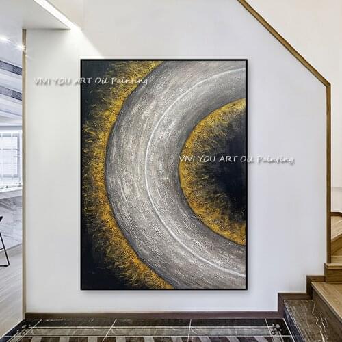 New Design 100% Hand Painted Abstract Gold Foil Oil Painting Wall Art Modern Office Home Wall Decor Canvas Art Decoration