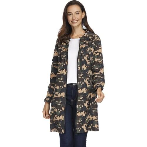 Autumn Women Cool All-match Camouflage Mid-Length Waterproof Trench Coat Woman Jacket Long Coat